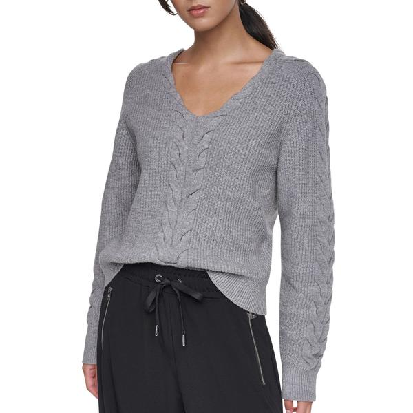Womens DKNY Long Sleeve V-Neck Cable Knit Sweater