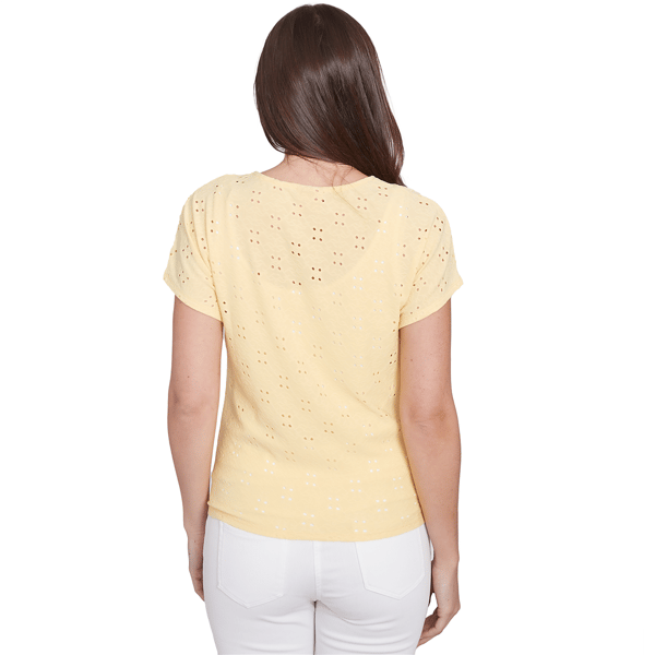 Womens Hearts of Palm Peachy Keen Eyelet Tie Front Blouse