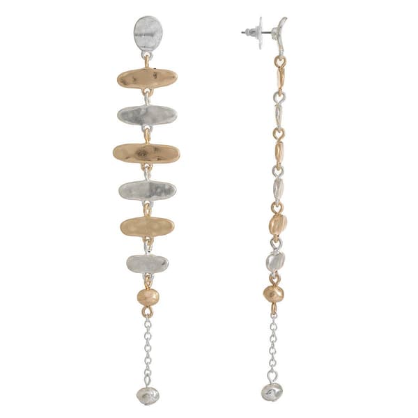 Bella Uno Worn Two-Tone Flat Oval Link Long Dangle Earrings - image 
