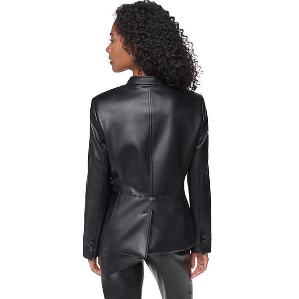 Womens DKNY Button Front Faux Leather Jacket