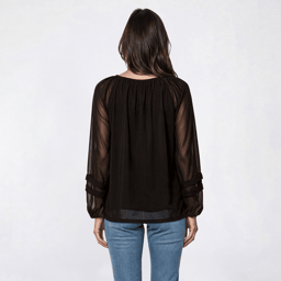 Womens BB Dakota Long Sleeve Mesh Pearl Embellished Blouse