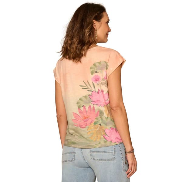 Womens Democracy Cap Sleeve Knot Hem Floral Blouse
