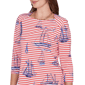 Womens Ruby Rd. Must Haves II 3/4 Sleeve Stripe Sailboat Tee - image 5