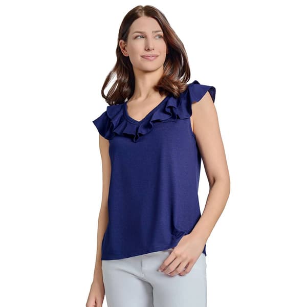 Womens Jones New York Sleeveless Drape Ruffle V-Neck Blouse