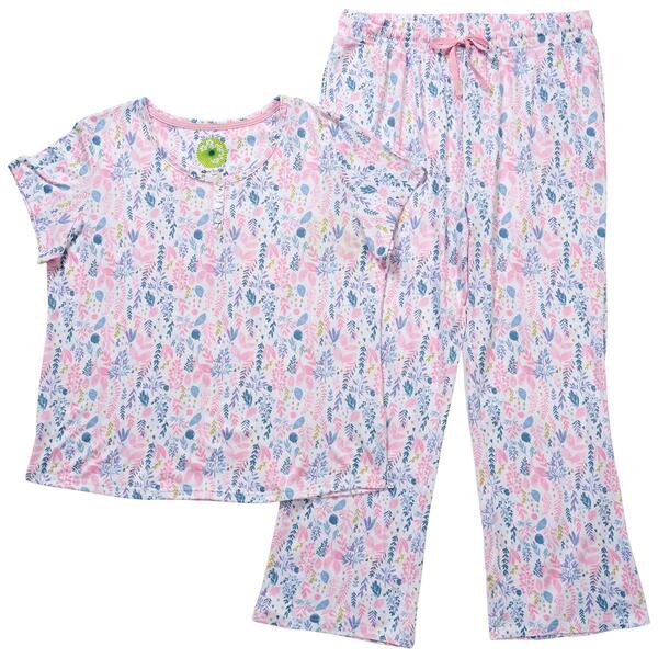 Womens White Orchid Short Sleeve Jardin Wide Leg Pants Pajama Set - image 