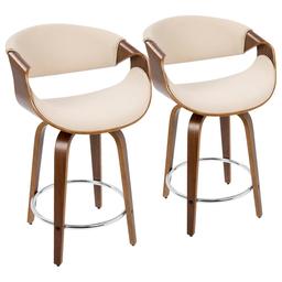 LumiSource Curvini Mid-Century Modern Counter Stools - Set of 2