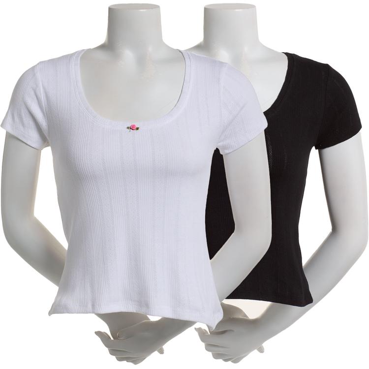 Juniors One Step Up 2pk. Pointelle Scoop Neck Top with Rosetta