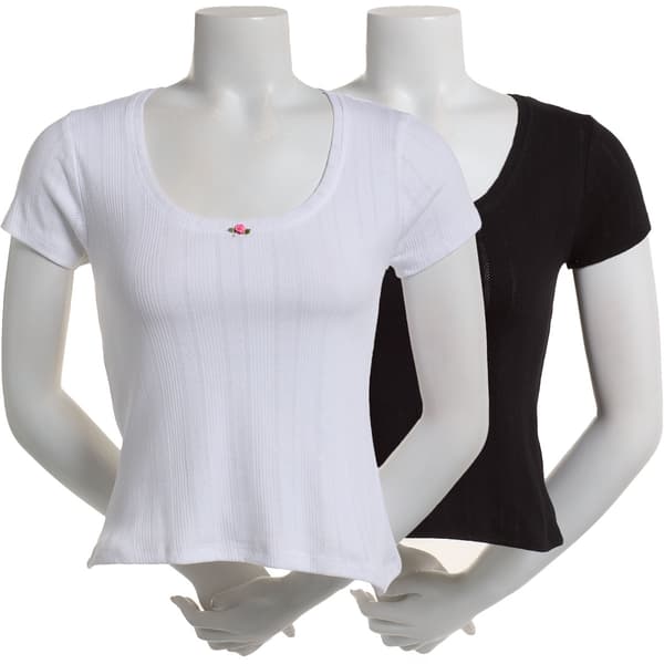 Juniors One Step Up 2pk. Pointelle Scoop Neck Top with Rosetta