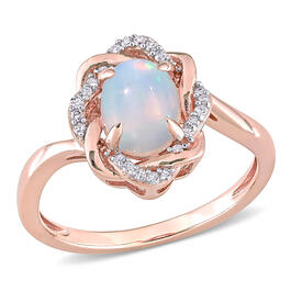 Gemstones Classics&#40;tm&#41; 10kt. Rose Gold Ethiopian Blue Opal Halo Ring
