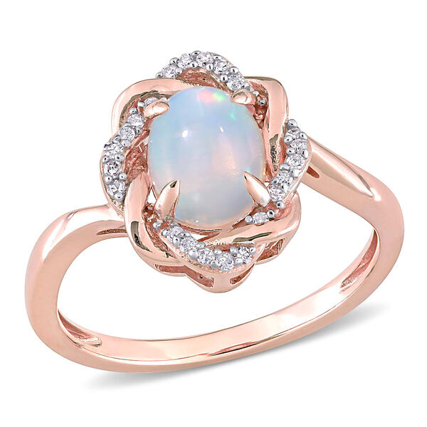 Gemstones Classics&#40;tm&#41; 10kt. Rose Gold Ethiopian Blue Opal Halo Ring - image 