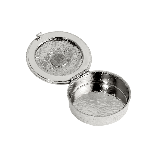 Symbols of Faith Silver Tone Blue Crystal Pill Box