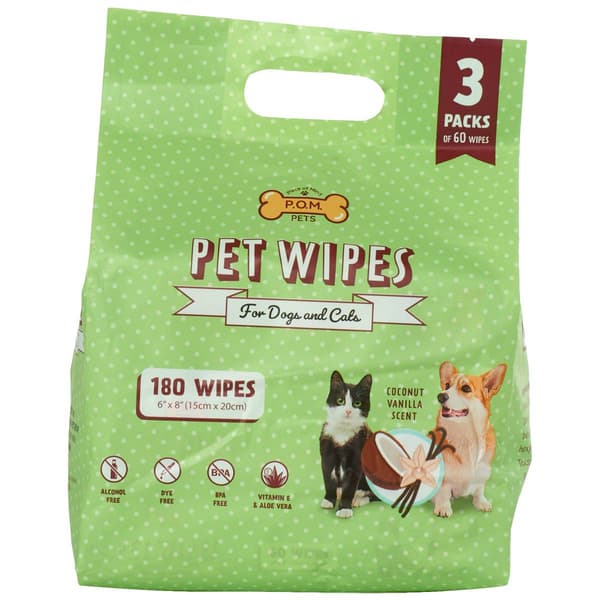 P.O.M. Pets 180ct. Coconut Vanilla Pet Wipes - image 