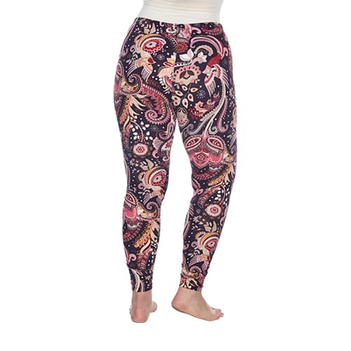 Plus Size White Mark Purple & Fuchsia Paisley Printed Leggings