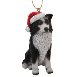 Resin Border Collie Wearing a Santa Hat