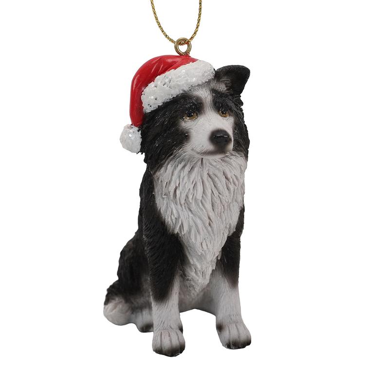 Resin Border Collie Wearing a Santa Hat