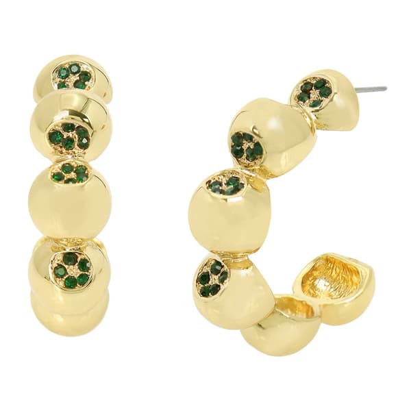 Steve Madden Green Pave Bubble Hoop Earrings - image 