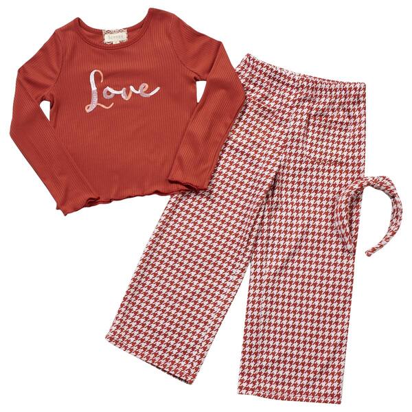 Girls &#40;4-6x&#41; BTween&#40;R&#41; Love Tee & Houndstooth Wide Leg Pants Set - image 