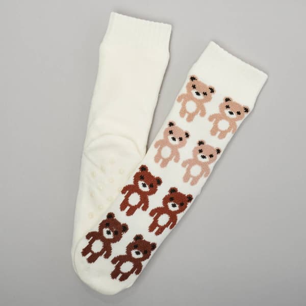 Womens Fuzzy Babba Long Cozy Warmer Ribbed Bear Slipper Socks - image 