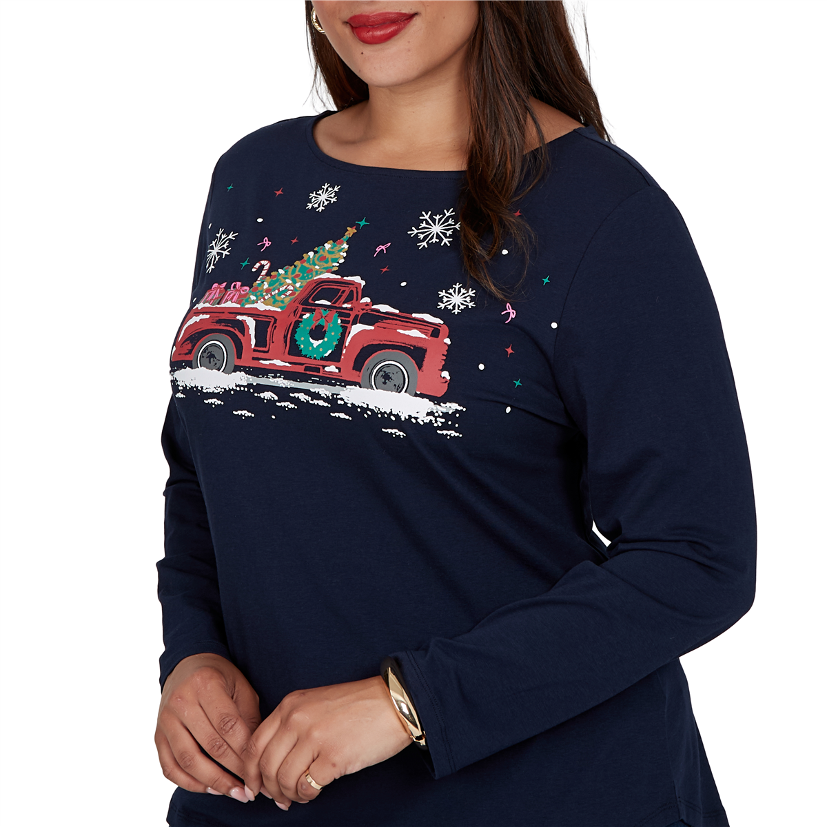 Plus Size Ruby Rd. Happy Holidays Christmas Truck Tee