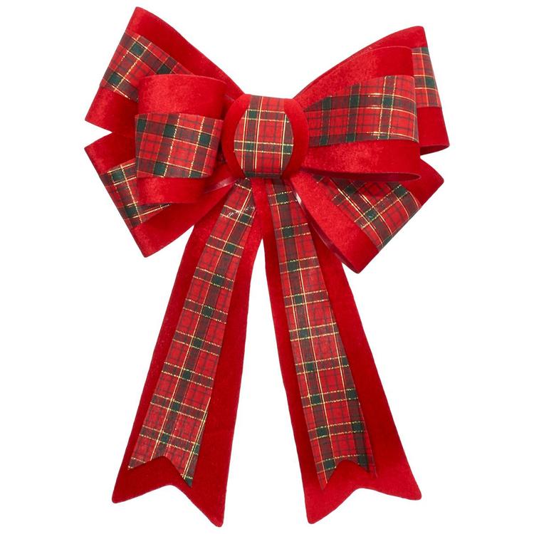 17x12 Layered Velvet Plaid Bow
