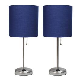 LimeLights Brush Steel Lamp w/Charging Outlet/Navy Shade-Set of 2