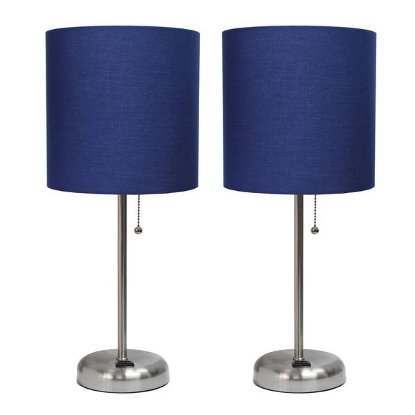 LimeLights Brush Steel Lamp w/Charging Outlet/Navy Shade-Set of 2 - image 