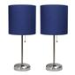 LimeLights Brush Steel Lamp w/Charging Outlet/Navy Shade-Set of 2 - image 1