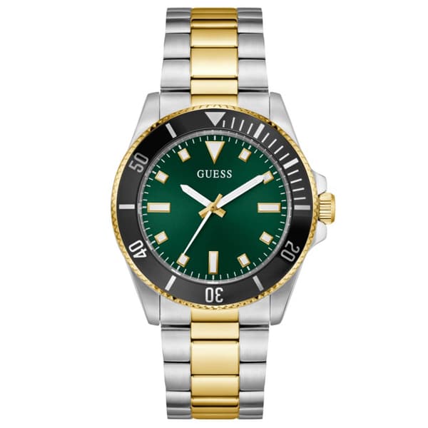 Mens Guess Two-Tone Green Sunray Dial Watch - GW0968G4