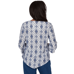 Womens Alfred Dunner Indigo Girls 3/4 Sleeve Diamond Blouse