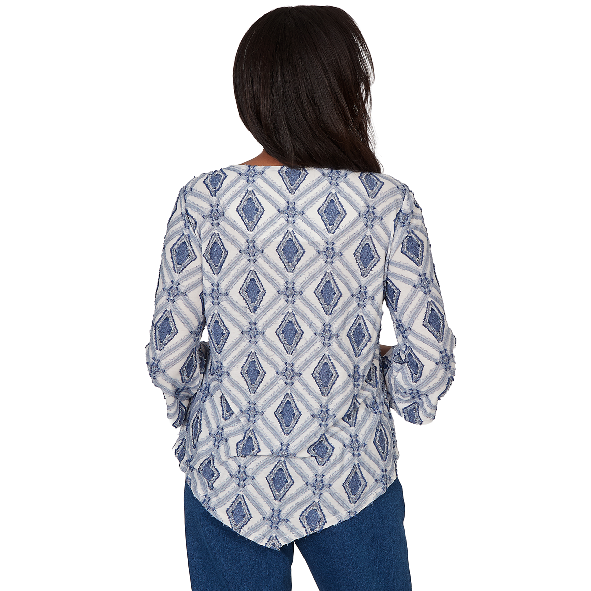 Womens Alfred Dunner Indigo Girls 3/4 Sleeve Diamond Blouse