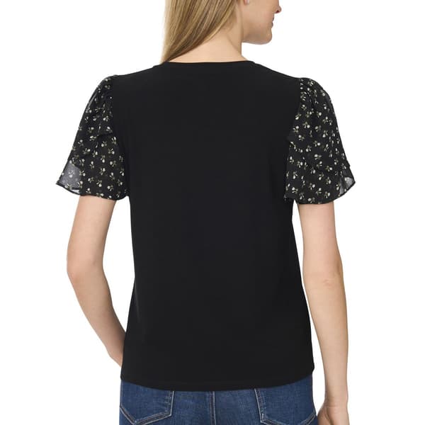 Womens Cece Short Daisy Floral Sleeve Blouse