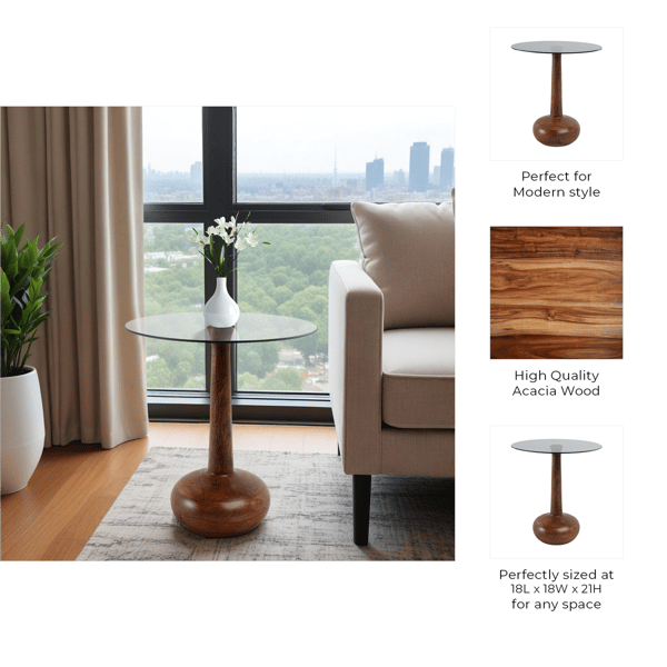 Sagebrook Home 21in. Smoke Glass Top Teardrop Accent Table