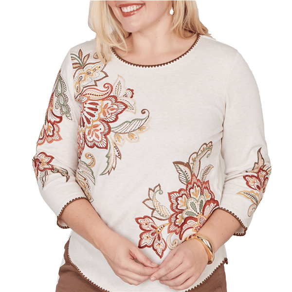 Petite Alfred Dunner Spice Market Floral Embroidery Blouse