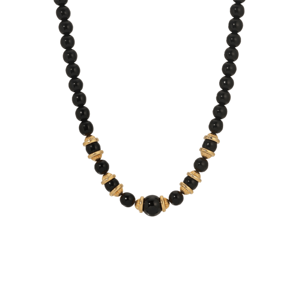 1928 16in. Gold-Tone Black & Gold Beads Necklace - image 