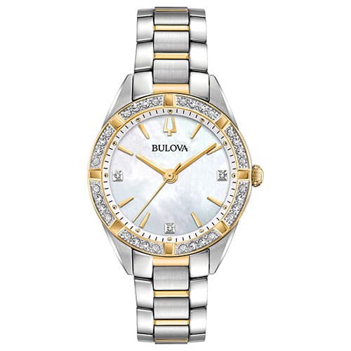 Womens Bulova Diamond Bezel Two-Tone Bracelet Watch - 98R263 - image 