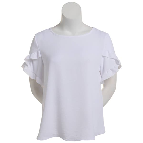 Womens Lexington Avenue Short Ruffle Sleeve Airflow Blouse - image 