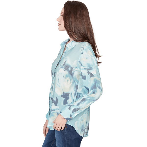 Petite Skye’s the Limit Fresh Start Abstract Button Blouse