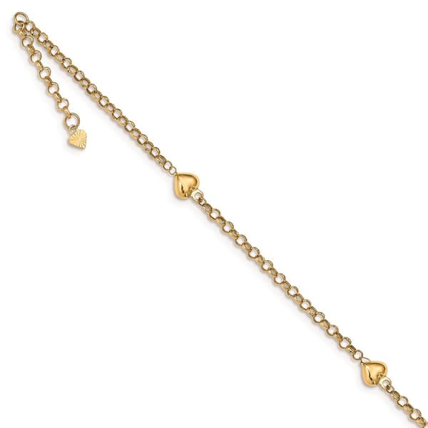 Gold Classics&#40;tm&#41; 14kt. Gold Puffed Heart 10in Anklet - image 