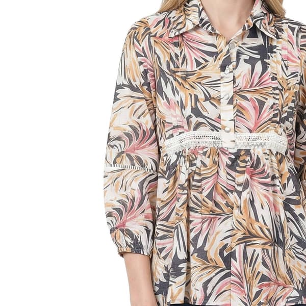 Womens NY Collection 3/4 Sleeve Tropical Leaf Button Front Blouse