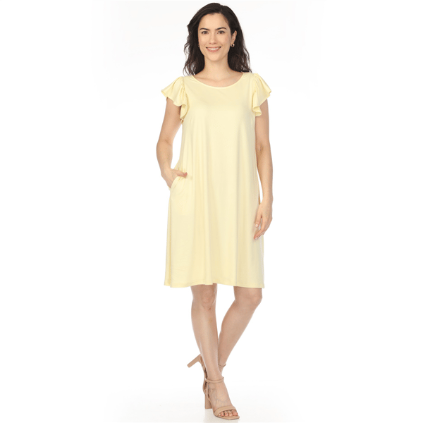 Womens White Mark Crew Neck Ruffle Sleeve Dress - image 