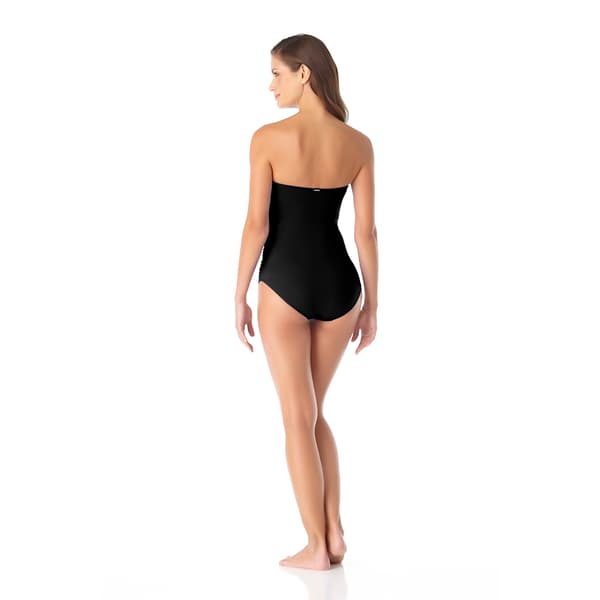 Womens Anne Cole Solid Twist Shirred Bandeau One Piece Swimsuit