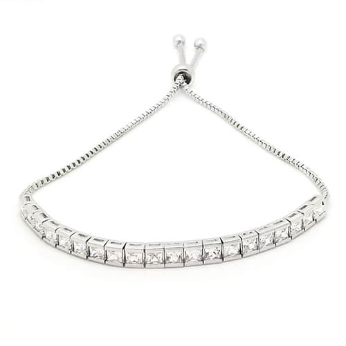 Silver Plated Square Cubic Zirconia Adjustable Bracelet - image 