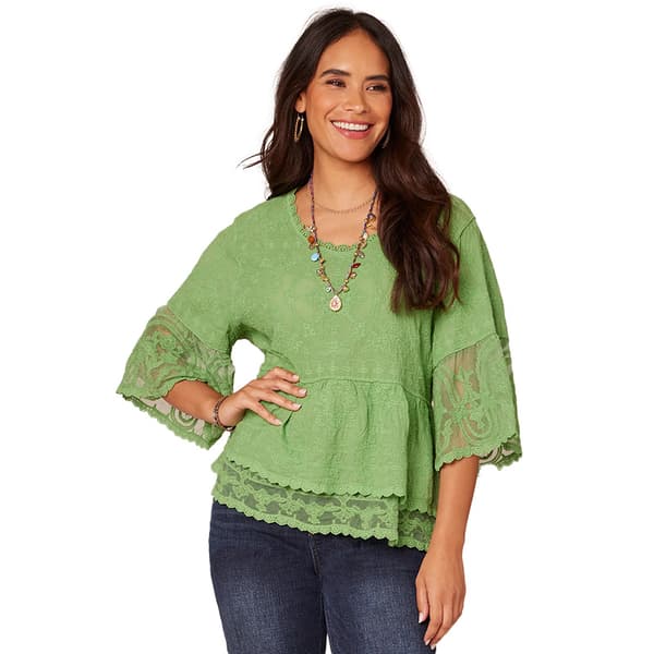 Womens Democracy Elbow Lantern Sleeve Lemon Floral Blouse