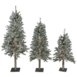 Northlight Pre-Lit Slim Flocked Alpine Christmas Trees - Set of 3