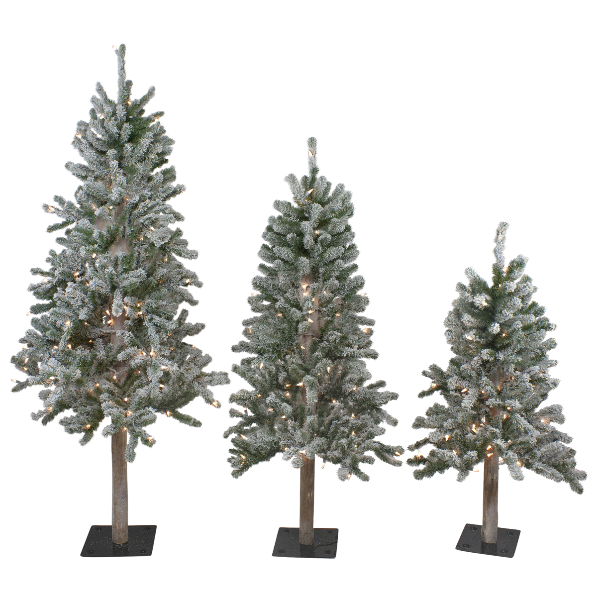 Northlight Pre-Lit Slim Flocked Alpine Christmas Trees - Set of 3