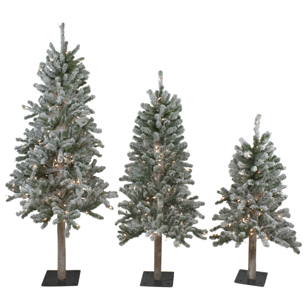 Northlight Pre-Lit Slim Flocked Alpine Christmas Trees - Set of 3