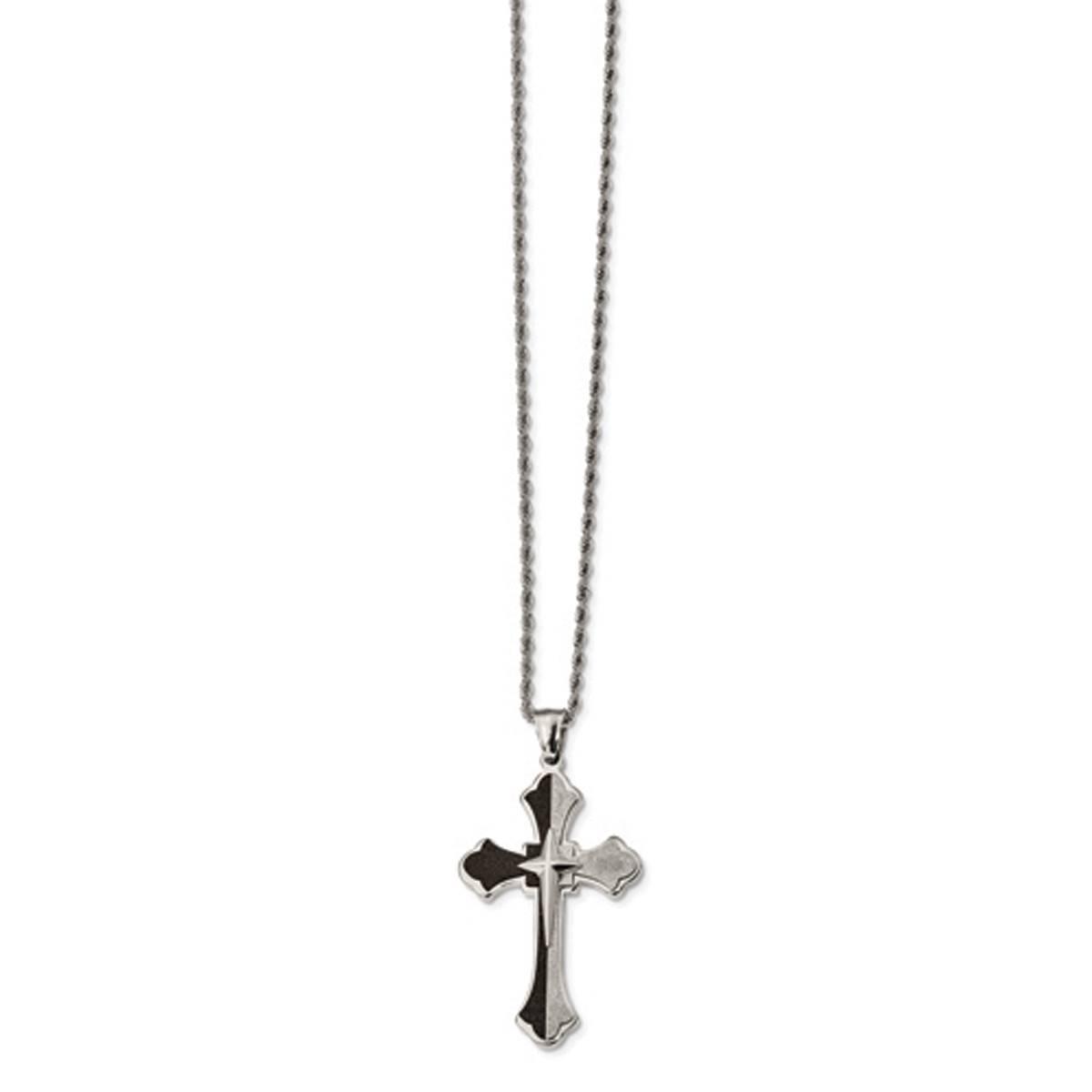 Mens Gentlemens Classics™ Black Plated Laser Cut Cross...