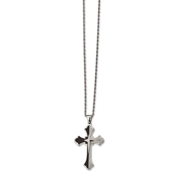 Mens Gentlemens Classics&#40;tm&#41; Black Plated Laser Cut Cross Necklace - image 