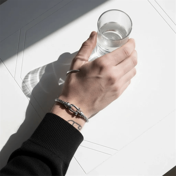 Mens Iron Saints Silver Cable Cuff Bracelet - image 