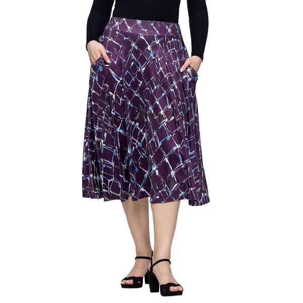 Womens 24/7 Comfort Apparel Purple Geo Pocket Midi Skirt - image 